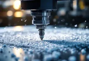 CNC freesmachine snijdt nauwkeurige patronen in wit plastic materiaal met metalen gereedschap en spaanders