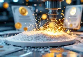 Precisie freesapparatuur bewerkt wit plastic materiaal met gouden kwaliteitscertificaten op de achtergrond