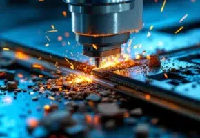 Industriële stansmachine snijdt door rubber, plastic en karton met precisie metalen mes onder felle verlichting