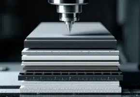 Industriële snijmal boven gelaagde materialen van dun papier tot dik rubber met maatmarkeringen en textuurdetails