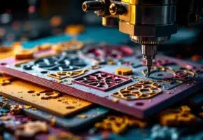 Industriële snijgereedschappen snijden rubber, plastic en papier met precisie onder dramatische verlichting