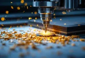 Industriële stansmachine snijdt rubber, vilt en plastic met precisie, vonken en materiaaldeeltjes zichtbaar